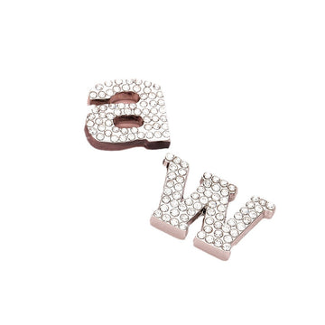 Silberner Strass-Buchstabenknopf A, W-Form Metallfassung, handgenäht, 10er-Pack