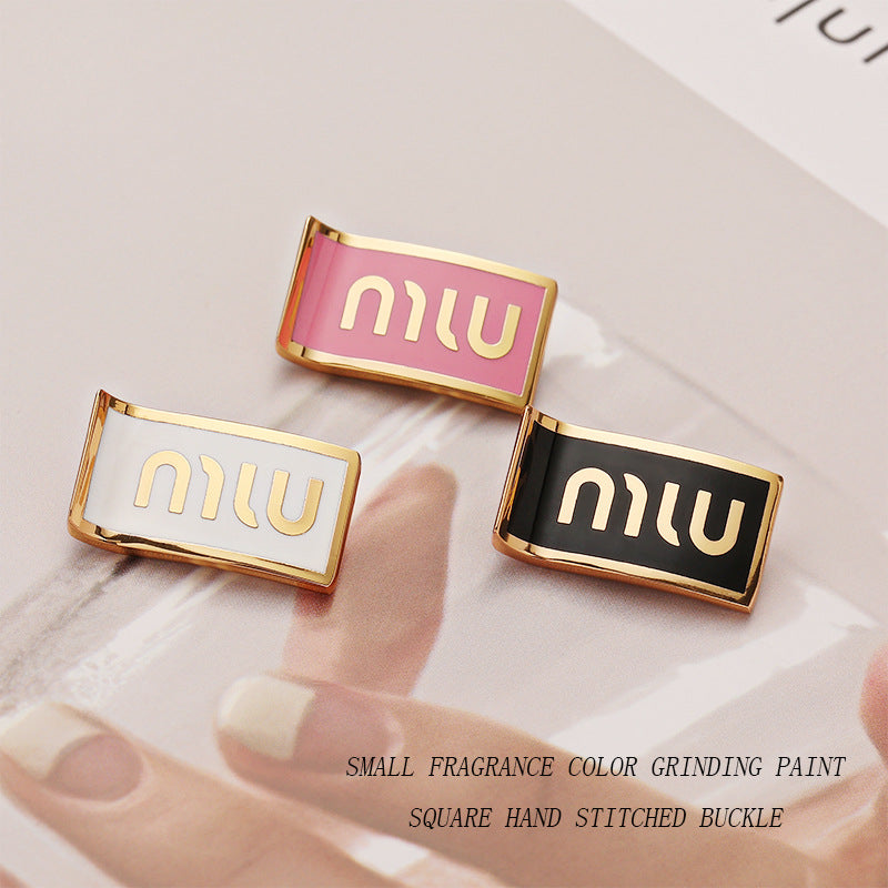 MIU rectangular metal button, pink, 2-pack