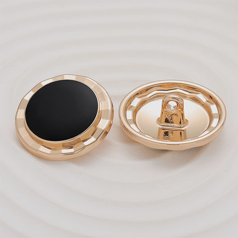 Black epoxy metal button, gold back with loop posts, 23mm, lotus leaf style (10 pcs)