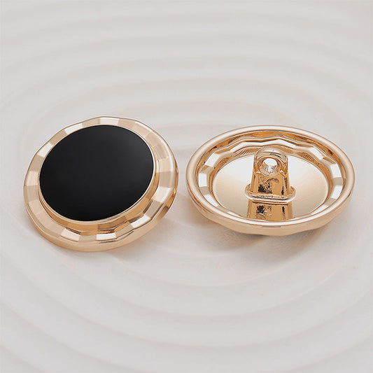 23mm Black Epoxy Gold Metal Button Lotus Leaf Shape 10pcs