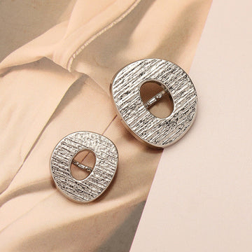 Metal coat buttons, hand-sewn look, oval with textured pattern and high-stem shank, 6 pcs