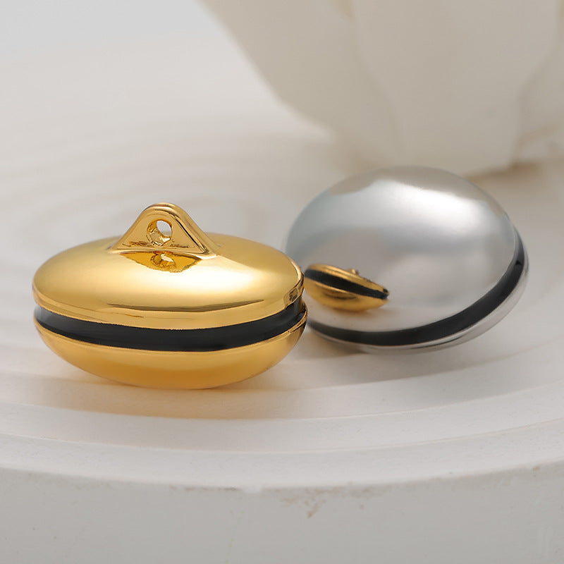 Hohl-3D Metallknopf eiförmig, gold und silber, mit Öse zur Befestigung