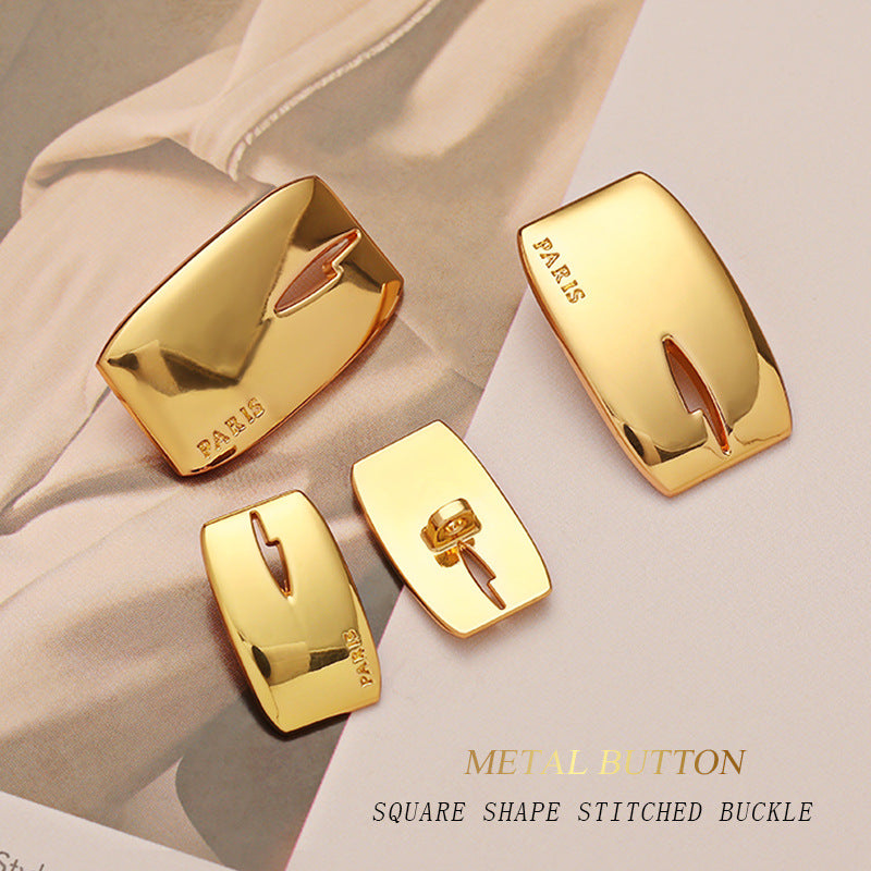 Mirror Gold Rectangular Alloy Metal Shank Coat Button 5pcs