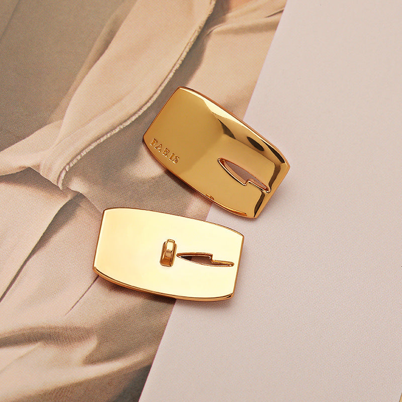 Mirror Gold Rectangular Alloy Metal Shank Coat Button 5pcs