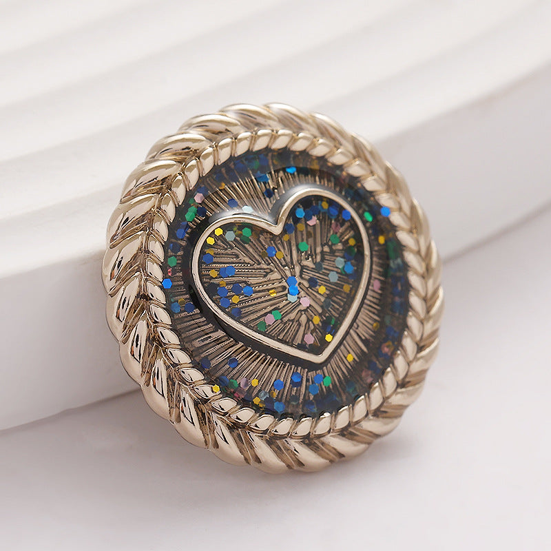 Love Heart Starry Color Metal Shank Button 6pcs Gold