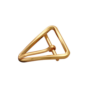 Golden triangle metal pin buckle for belt adjustment, gold tone