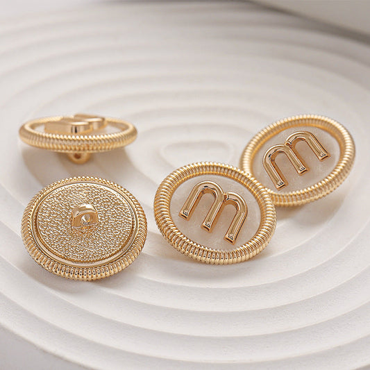 20mm Elegant Shell Inlaid MRound Gold Metal Buttons 5pcs