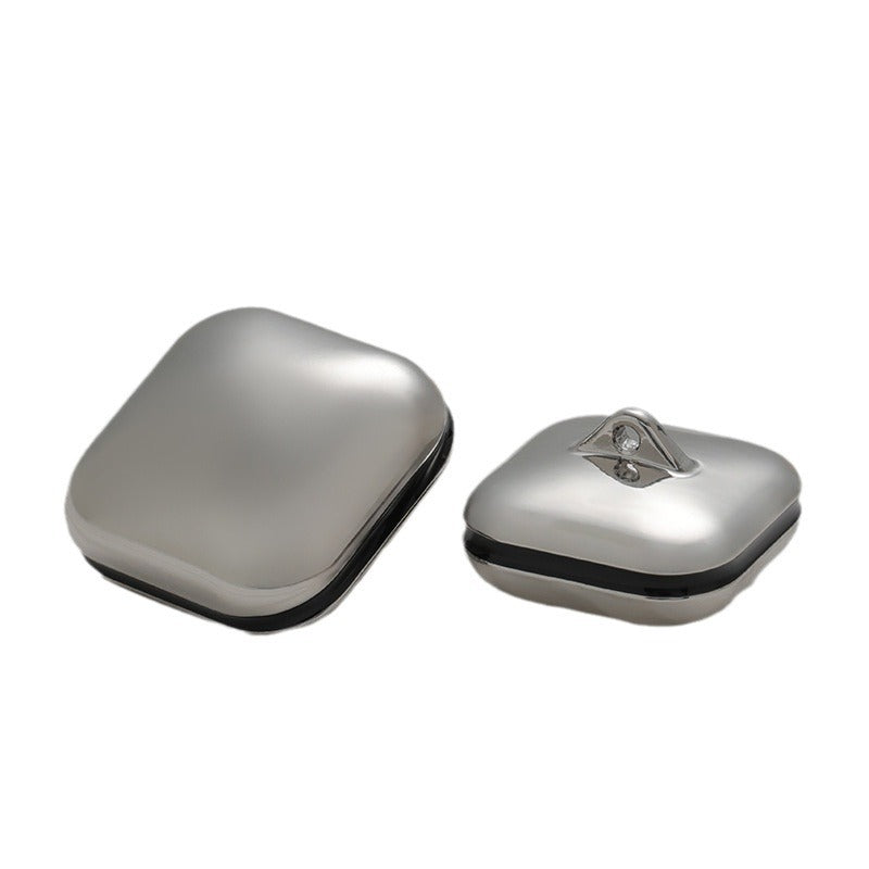 Silver glossy square metal button, 3D lacquered, with shank (5 pcs)