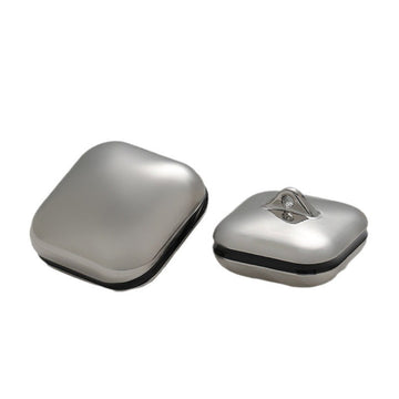 Silver glossy square metal button, 3D lacquered, with shank (5 pcs)