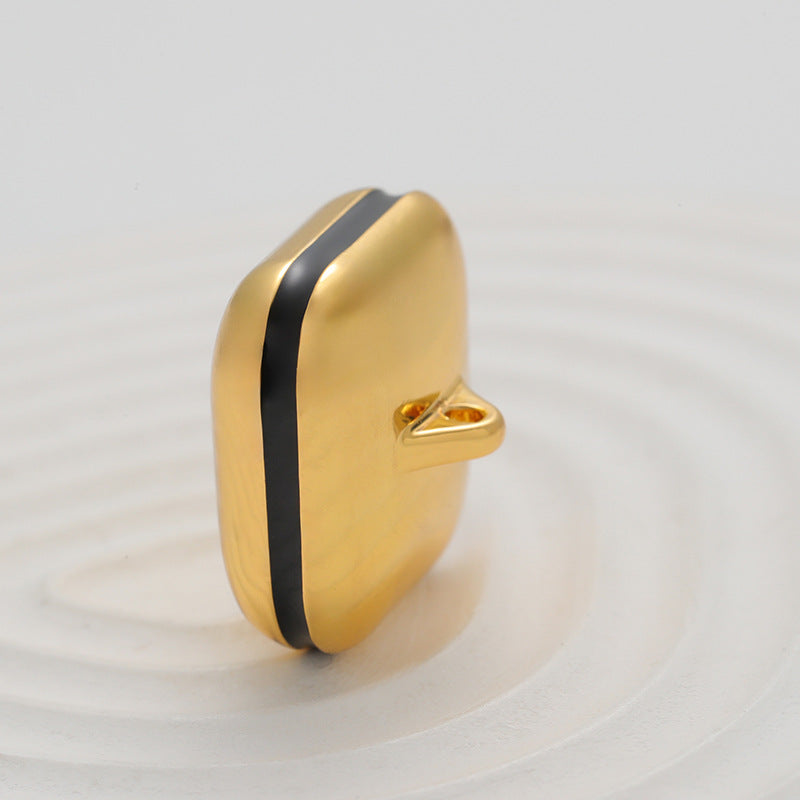 Gold glossy square metal button, 3D lacquered, side view of shank (5 pcs)