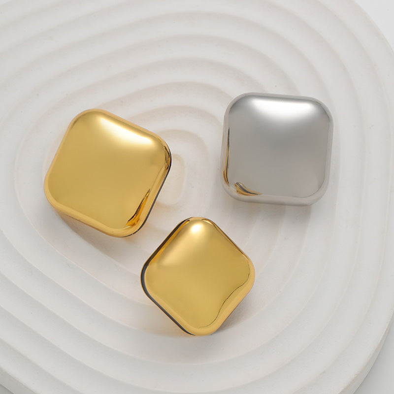 Gold and silver glossy square metal buttons, 3D lacquered tops with shanks (5 pcs)