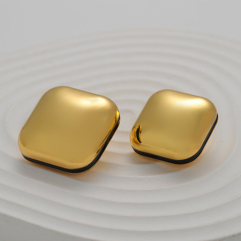 Two gold glossy square metal buttons, 3D lacquered top with shank (5 pcs)