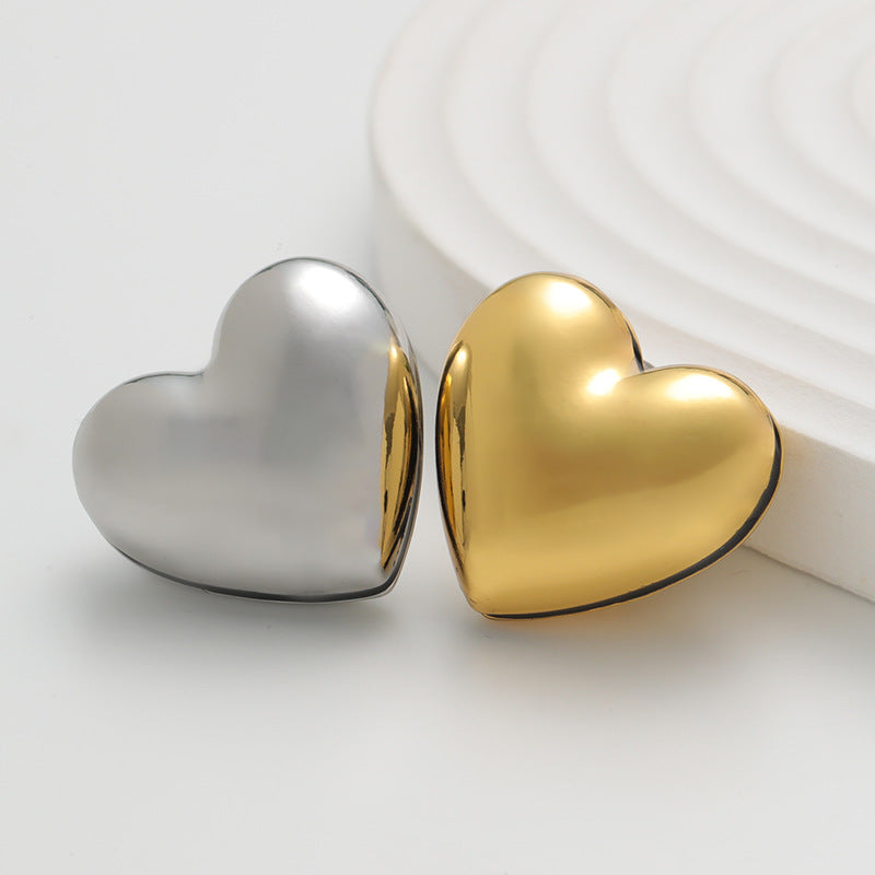 Reflective hollow 3D heart buttons: silver and gold, 20–25 mm, alloy fasteners