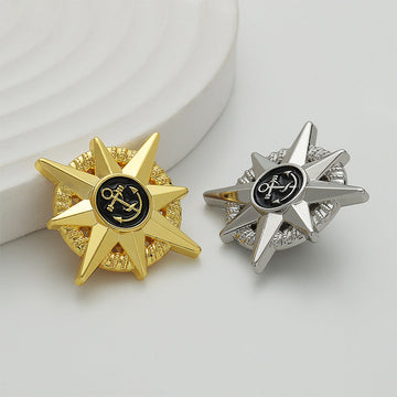 Anchor epoxy star brooch, gold and silver octagonal stars with anchor emblem