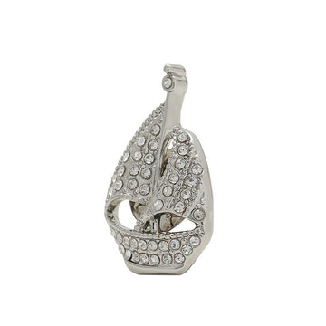 Silver sailboat brooch pin with full diamond rhinestone design, metal setting