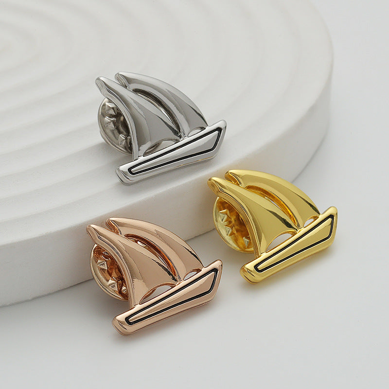 Boat-shaped metal brooch pins, 3-pack: silver, gold, rose gold