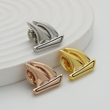 Boat-shaped metal brooch pins, 3-pack: silver, gold, rose gold