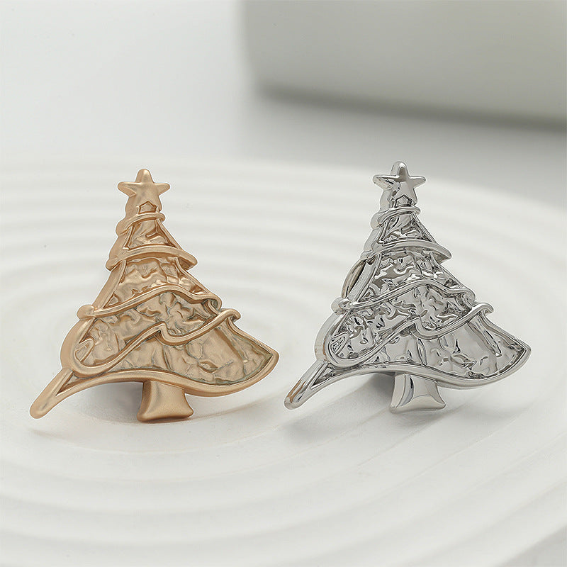 Gold and silver Christmas tree metal pin brooches, star-top designs