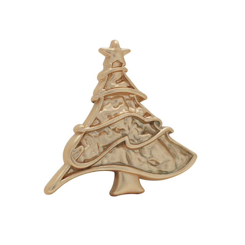 Gold Christmas tree shaped metal pin brooch with star topper