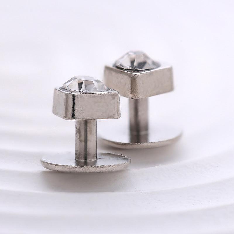 Silver crystal cufflinks with flat round base, side view pair