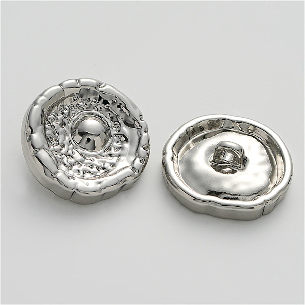 Retro and High-End Concave Irregular Metal Shank Button 5pcs Silver