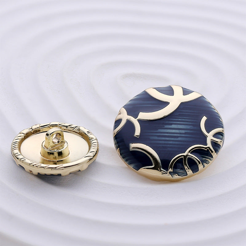 Round Sea Blue Branched Pattern Fashion Metal Coat Button 5pcs
