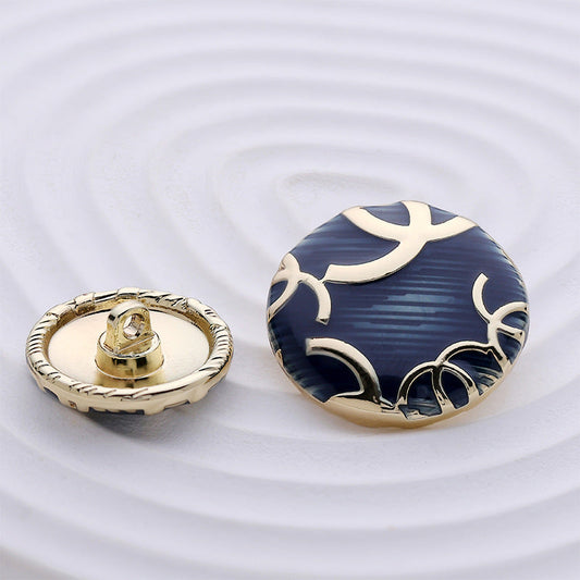 Round Sea Blue Branched Pattern Fashion Metal Coat Button 5pcs
