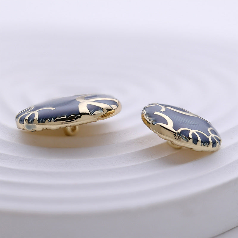 Round Sea Blue Branched Pattern Fashion Metal Coat Button 5pcs