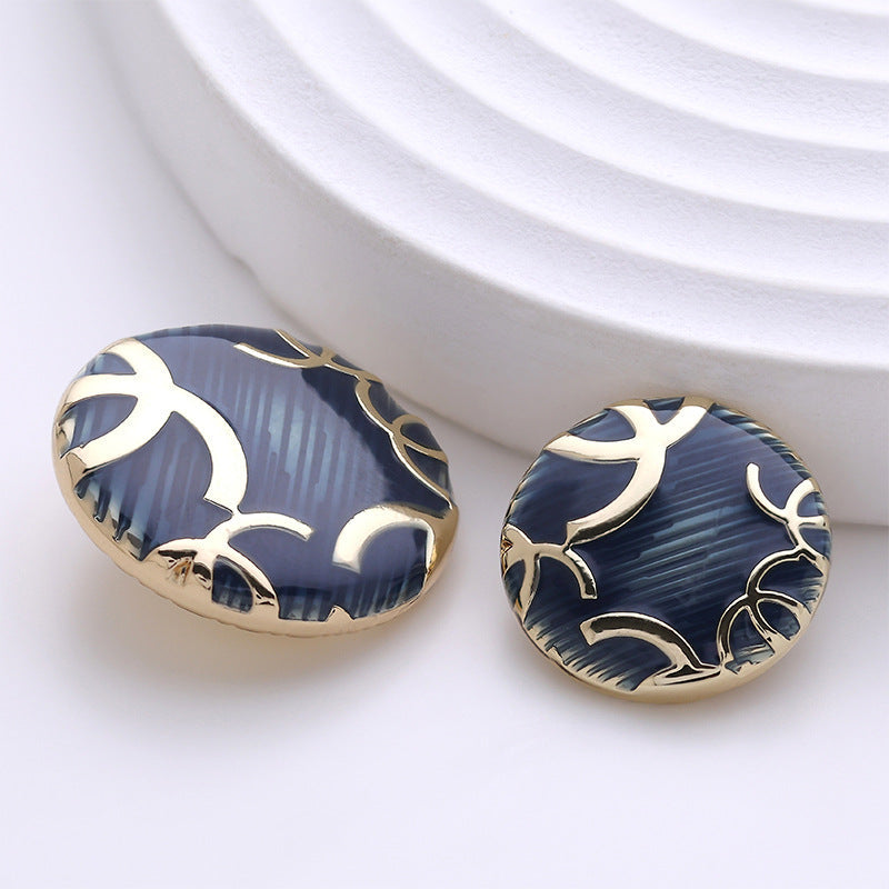 Round Sea Blue Branched Pattern Fashion Metal Coat Button 5pcs