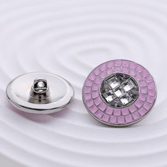 18-22mm White Pink Small Checkered Full Diamond Metal Button 4pcs