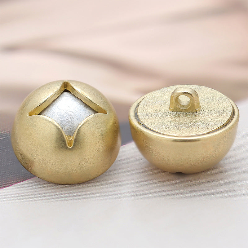 Gold mushroom-shaped metal decorative button with handle and round back plate