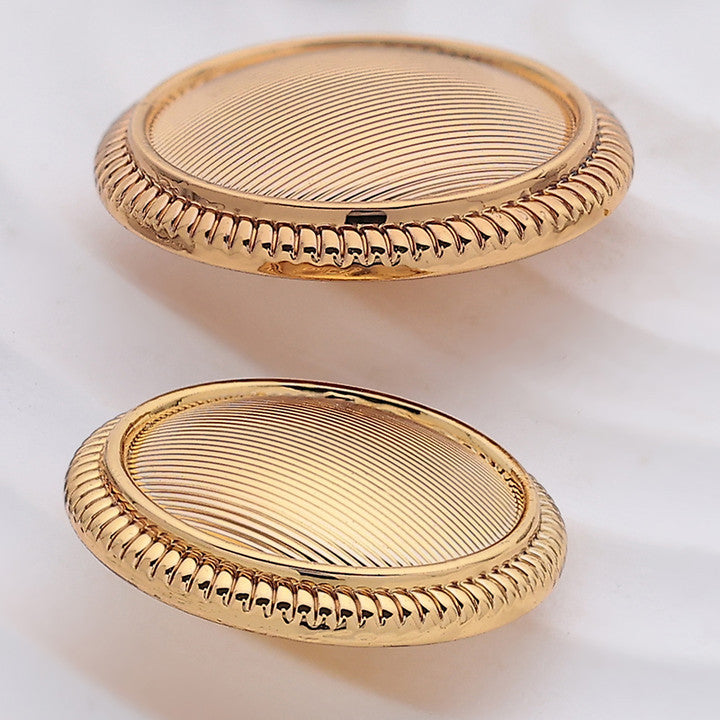 Gold vintage striped lace metal buttons, round front with ridged edge, 15–22mm
