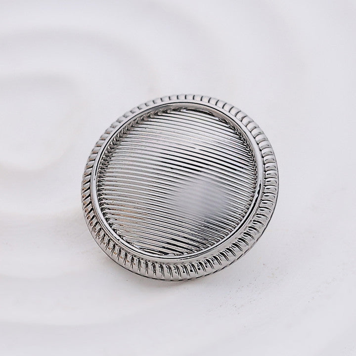 Silver vintage striped lace metal button, ridged edge, round double-sided, 15–22mm