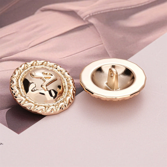 23mm Light Gold Round A-Letter Metal Sewing Button 10pcs