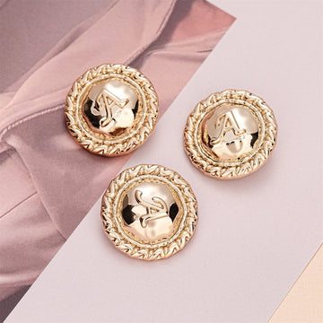 23mm light gold round sewing button with letter A and textured rim (10-pack)
