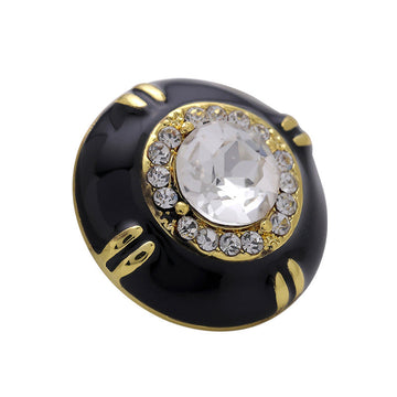 Black sewing button: clear crystal center, gold-tone diamond trim