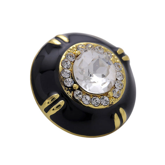 Black White Gold-Trimmed Diamond Metal Epoxy Sewing Button 6pcs Black