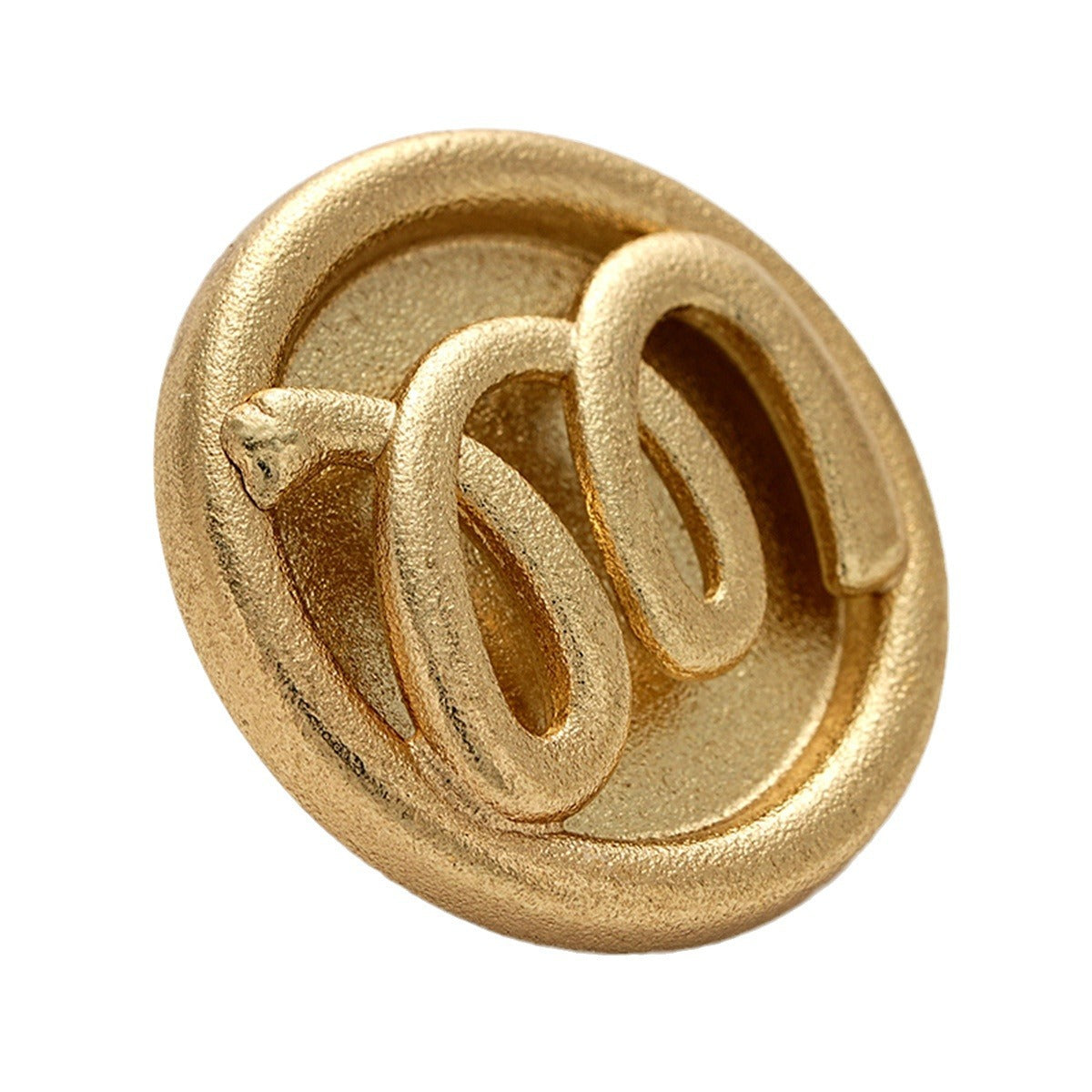 Sand gold M relief hollow metal button, textured 3D letter detail