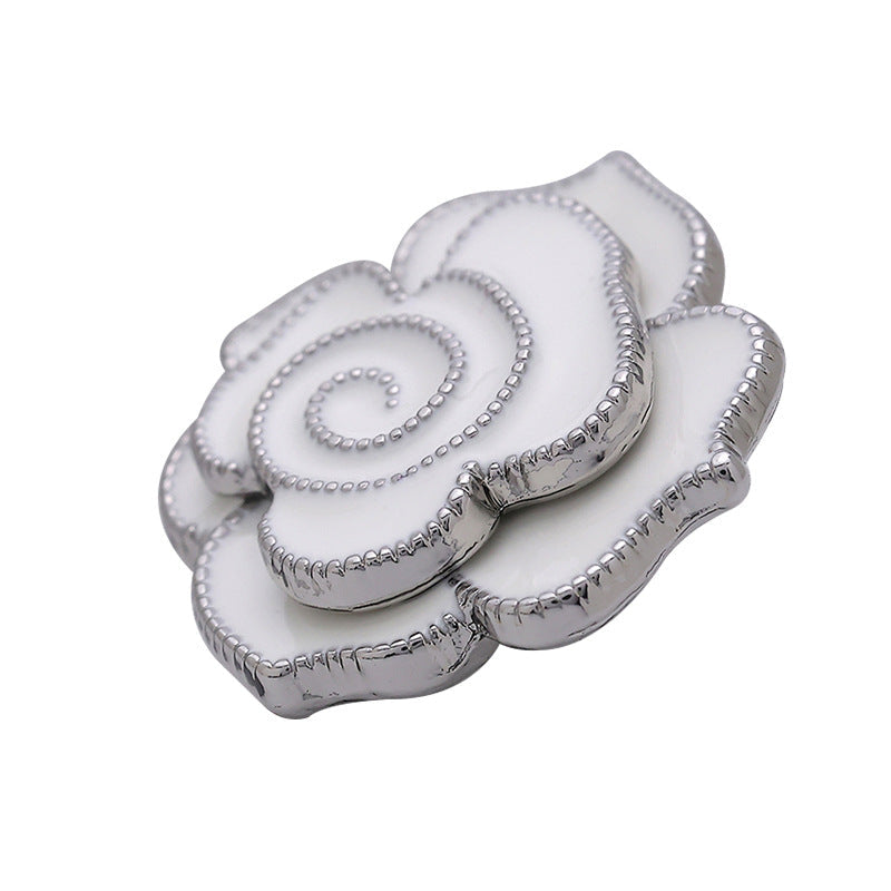3D Camellia White Black Pink Purple Metal Button 5pcs