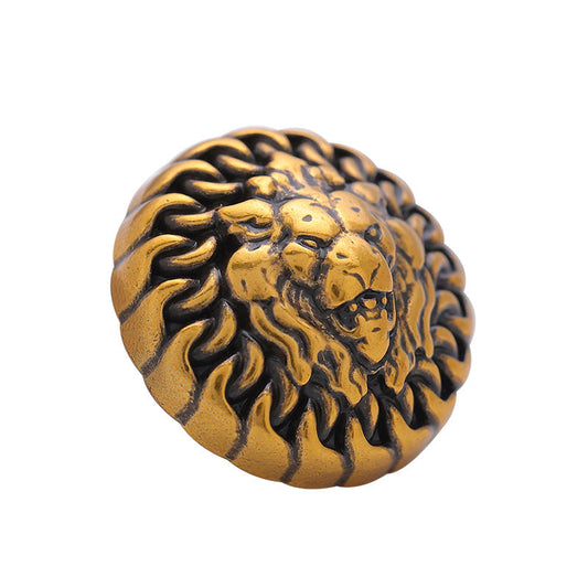 Retro Trendy Round Metal Button with Lion Head Pattern 6pcs Anitque Gold