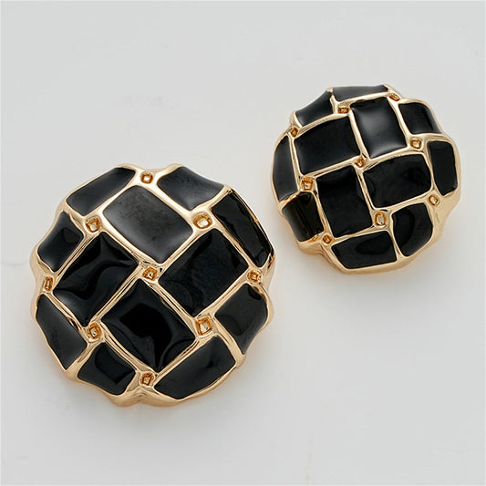 Black White Grid Epoxy Mushroom Diamond Metal Button 5pcs Black Gold