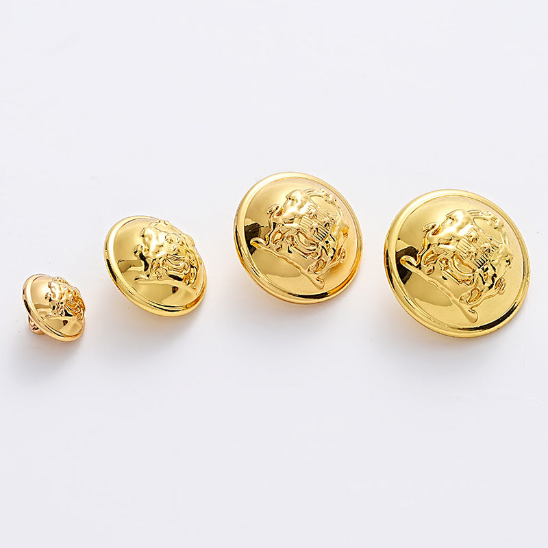 Assorted gold lion crest metal buttons, varying sizes (5-piece set)