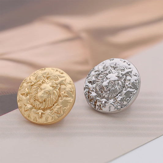 Silver Misty Gold Lion Head Round Metal Button 6pcs