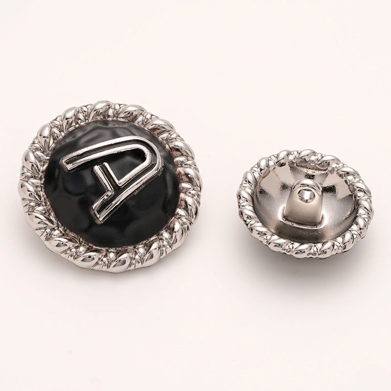A Letter Gold and Silver Metal Shank Button 5pcs Black Silver