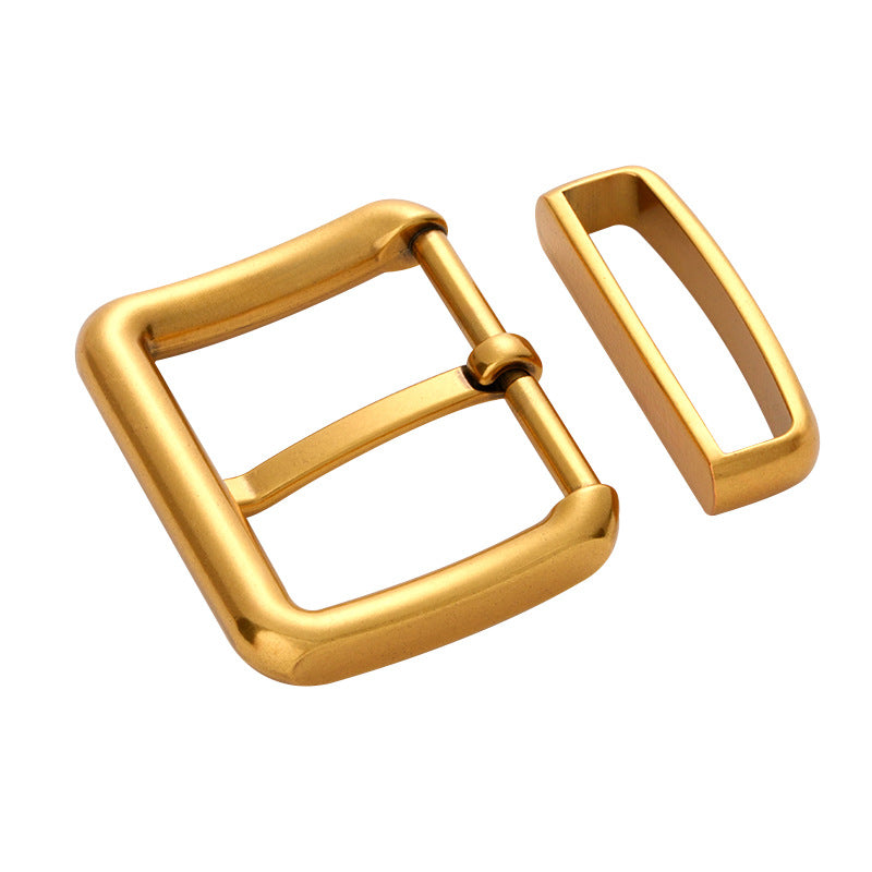 Gold-tone square frame buckle with sliding connector bar and open release