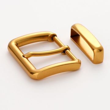 Gold-tone adjustable waist buckle hardware set with square frame and bar