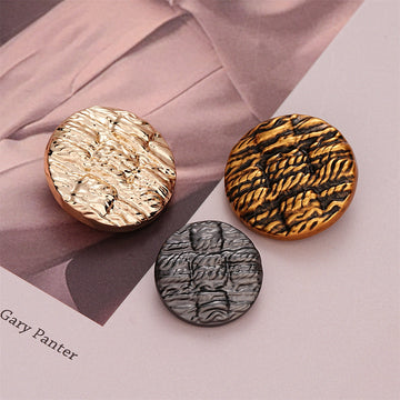 Round metal buttons with striped texture in antique gold and dark tones, set of 10