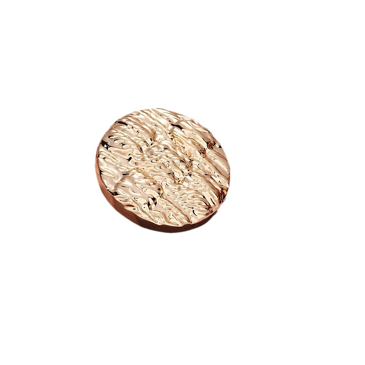 Antique gold round metal button with retro striped texture, front