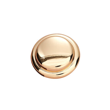 Hollow-back round metal button in gold, reflective dome front