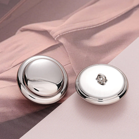 Hollow-Backed Golden Silver Round Hat-Shaped Metal Button 5pcs Silver
